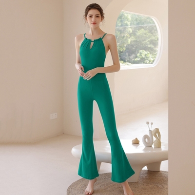 气质美背空中瑜伽连体服女夏吊带喇叭裤一体式性感舞蹈形体健身衣