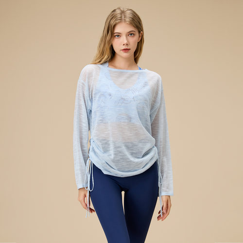 瑜伽服罩衫长袖女春夏网纱速干宽松轻薄透气健身训练运动外搭上衣