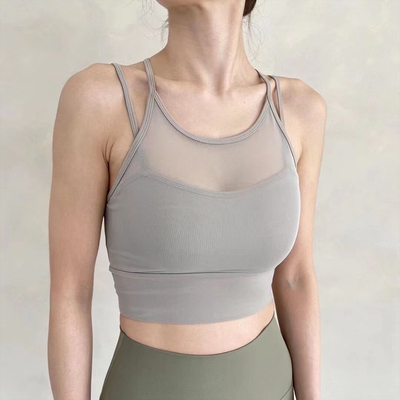 美背瑜伽服吊带背心女夏季性感网纱带胸垫短款普拉提健身运动内衣