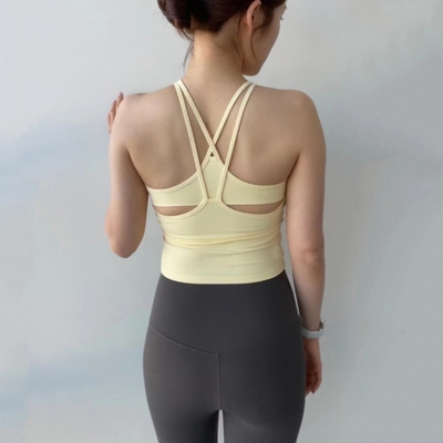 美背瑜伽吊带背心女夏带胸垫紧身高弹力外穿普拉提运动健身服上衣