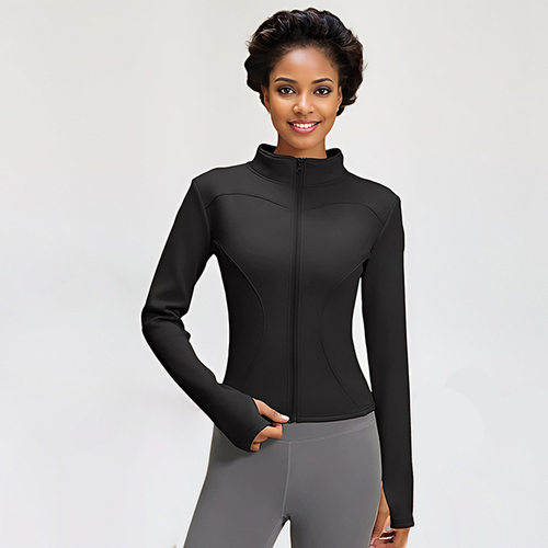 瑜伽服外套长袖女秋冬立领加绒加厚保暖户外跑步运动健身拉链开衫