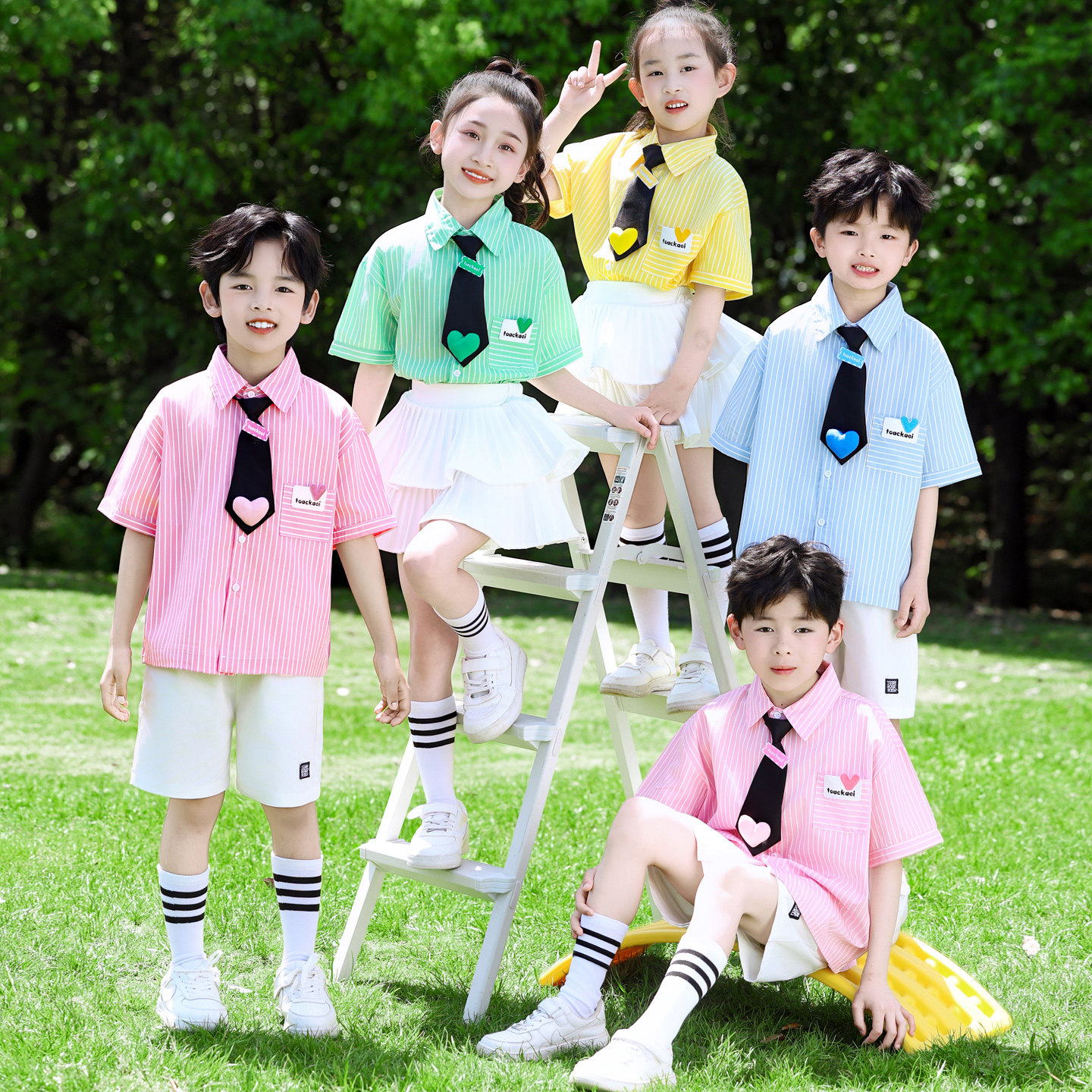 儿童演出服啦啦队表演翻领条纹衬衫小学生六一舞蹈服幼儿园毕业服