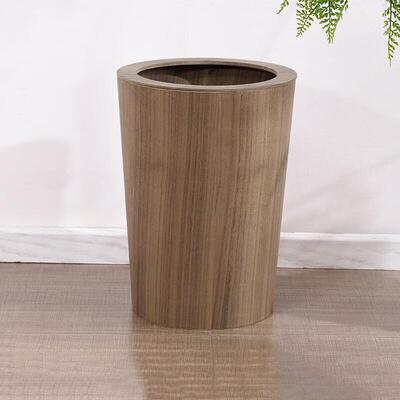 标燕大号胡桃色平口创意木纹简约带盖北欧日式木制纸篓ZTT-LJT901