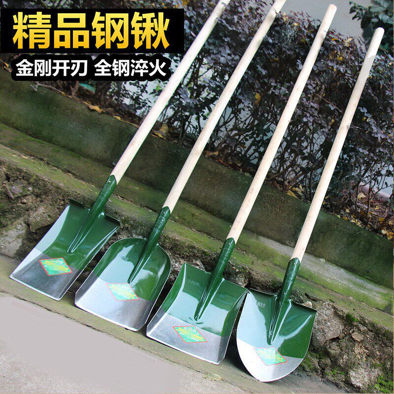 防汛抗洪铁锹推雪铲雪锹农用带木柄园艺铁铲农具锹头锰钢尖平头锹