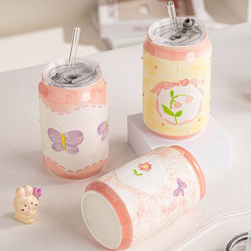 创意可乐瓶杯易拉罐陶瓷杯吸管杯学生水杯可口可乐咖啡杯礼品杯子