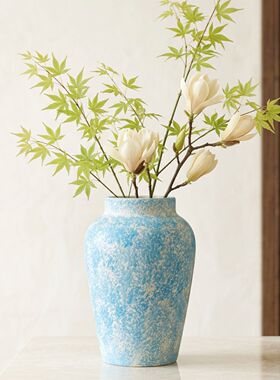 法式简约蓝色抹白陶瓷花瓶