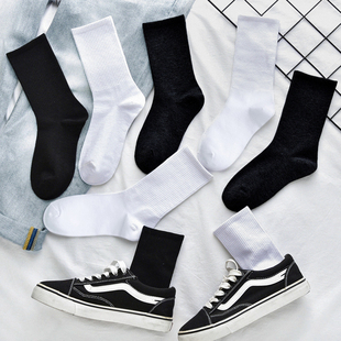 ulzzang 白色长筒袜男ins潮韩版 黑色长袜子女中筒袜棉袜秋冬季 厚款