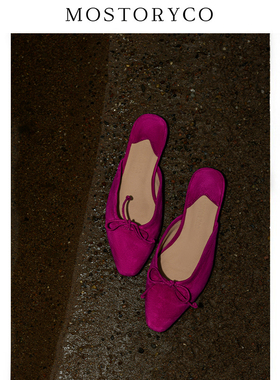 Mostoryco|胭脂浆紫玫红法式平底穆勒拖羊翻皮女外出穿包头拖鞋女