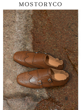 Mostoryco|手工浮雕镂空平底乐福鞋小皮鞋平底英伦风布洛克单鞋女