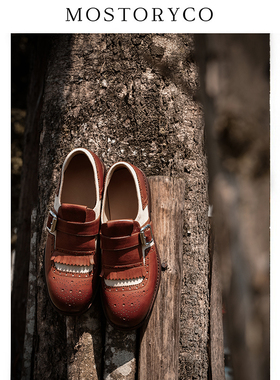 Mostoryco|复古巴洛克单鞋法式流苏雕花乐福鞋真皮擦色做旧深口鞋