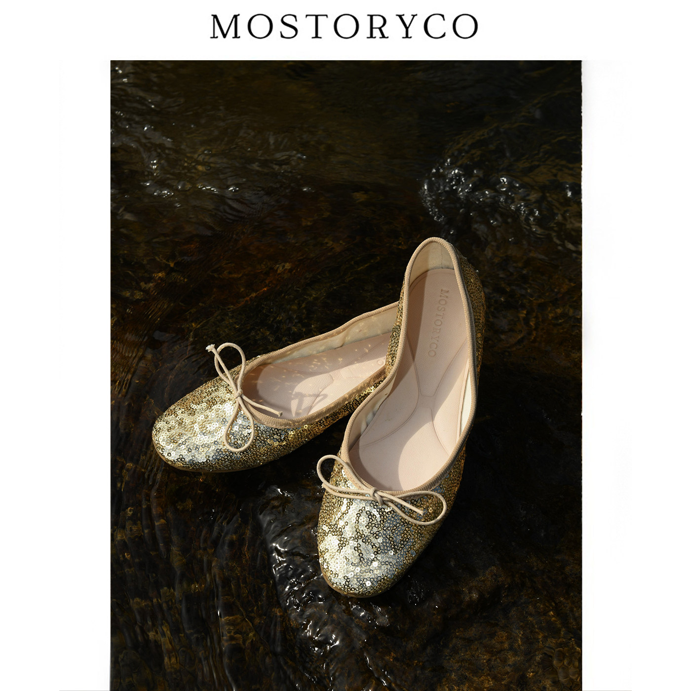 Mostoryco|意大利翻转工艺纯手工真皮芭蕾舞鞋软底闪片浅口单鞋女