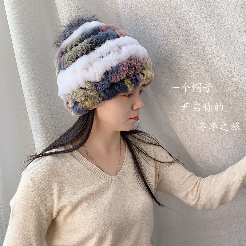 獭兔毛皮草帽子女秋冬天保暖护耳围巾两件套装中老年人妈妈狐狸毛