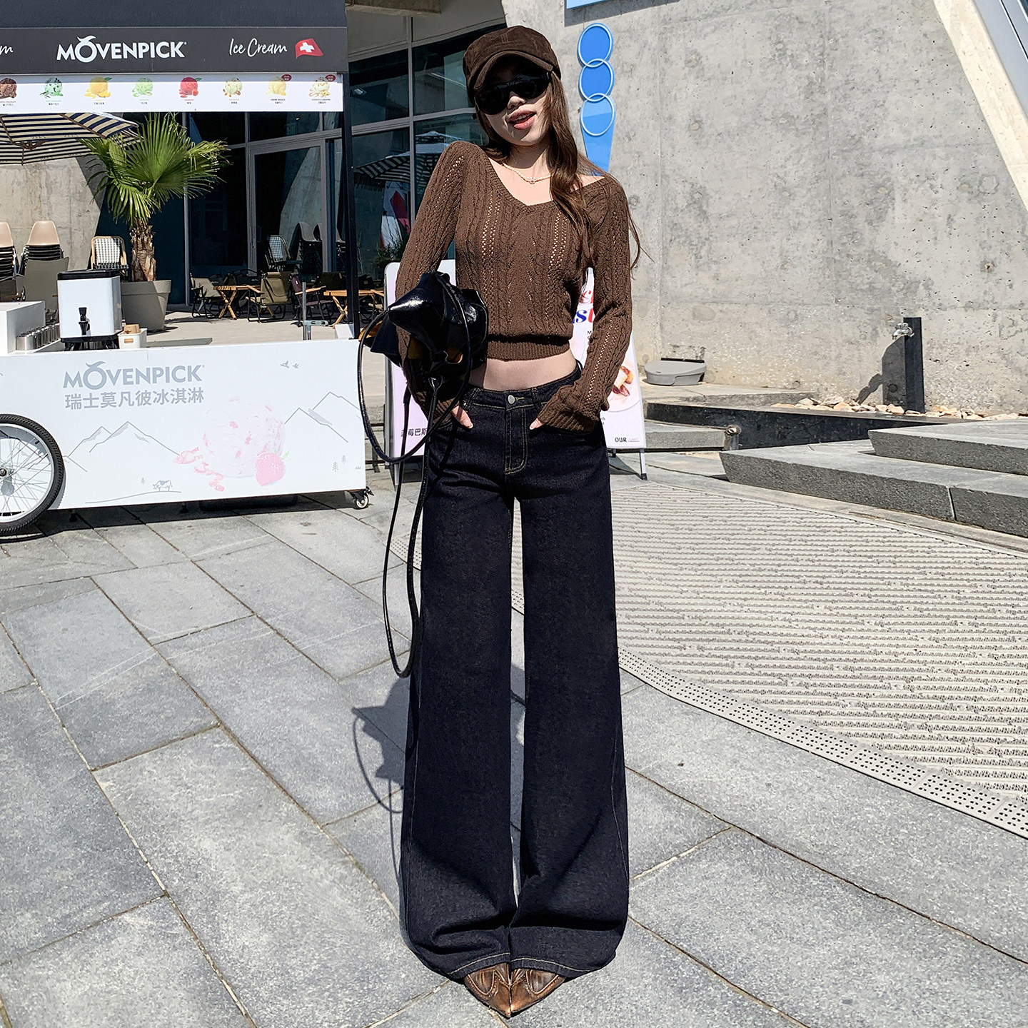 阔腿牛仔裤女2026年春季新款高腰深蓝色小个子窄版显瘦直筒拖地裤