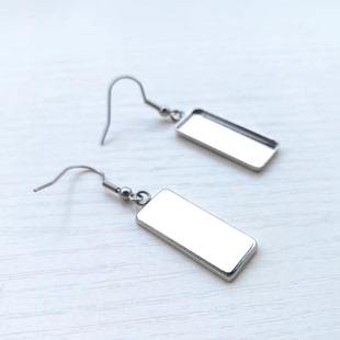 不掉色环保钛钢耳钩带方形底托吊牌耳环饰品DIY配件满100元 包邮