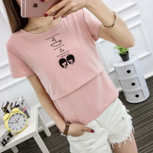 哺乳衣产后外出短袖T恤夏季喂奶上衣印花宽松显瘦浦乳母乳期潮妈