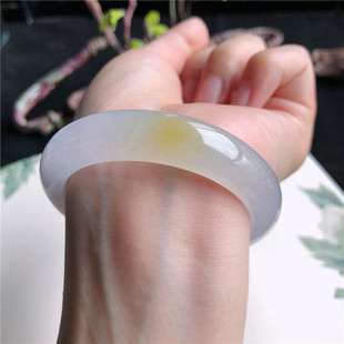 11月新品 天然翡翠51圈口冰种淡紫底飘黄翡正圈手镯女款6C61107