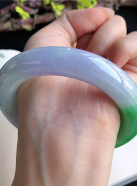 12月新品 天然翡翠57圈口冰糯种胶润春彩圆条手镯正品4S81125