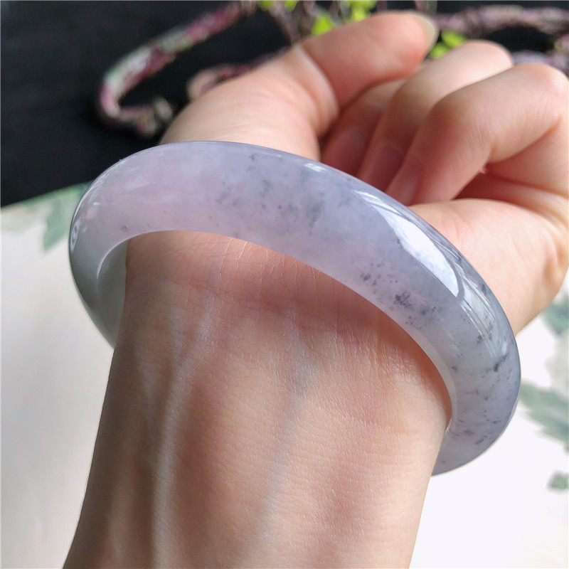 11月新品 天然翡翠56圈口冰糯种春彩乌鸡正圈手镯女款490HY0453