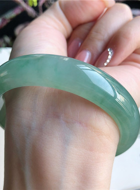 12月新品 天然翡翠57圈口冰糯种满圈芙蓉绿色正圈手镯正品2B21207