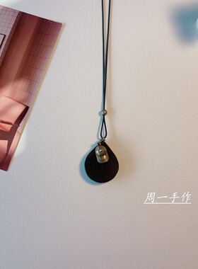 原创手作天然沉香木水滴皮绳长款项链简朴个性独特民族国风毛衣链