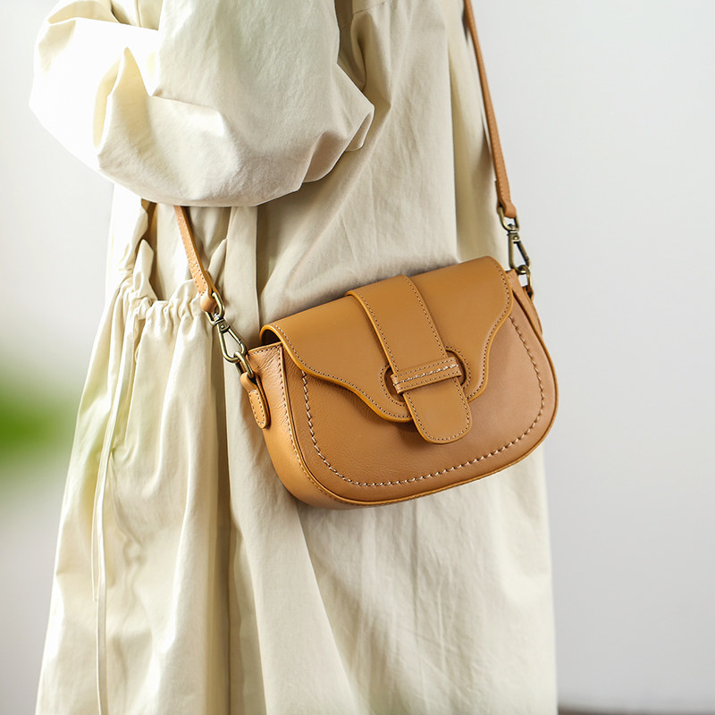 小生有米原创真皮女包小众百搭单肩斜挎包高级感复古牛皮马鞍包