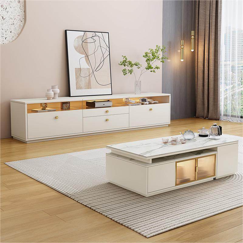 富创现代简约激光岩板电视收纳家用地柜多功能伸缩茶几电视柜组合