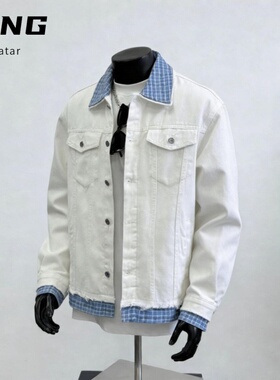 春秋美式复古拼接假两件牛仔外套男女cleanfi设计感宽松情侣夹克