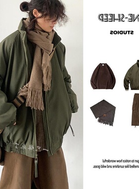 日系美式复古纯色竖条纹立领棉服男百搭休闲宽松棉衣加厚保暖套装