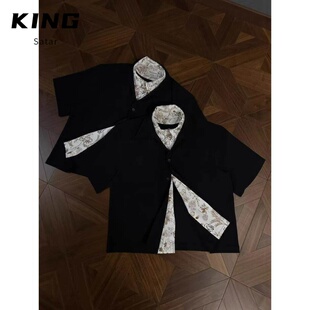 男装 港风学生宽松小众设计感趣味新款 上衣外穿 男夏装 2026复古衬衫