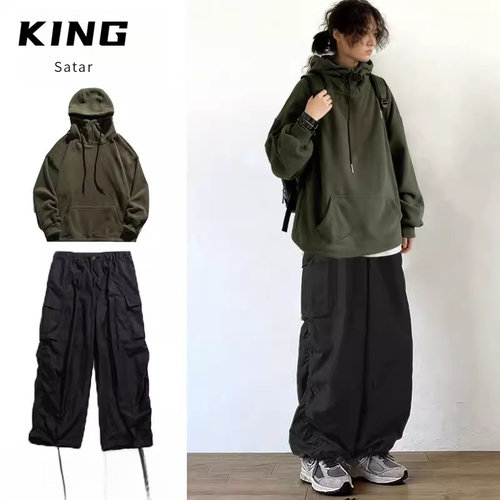 重磅加厚高领连帽摇粒绒卫衣男学生日系复古半拉链拼接保暖套装潮