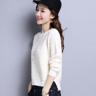 针织打底衫 新款 女长袖 百搭套头修身 纯色毛衣女线衣 秋冬装 短款 时尚