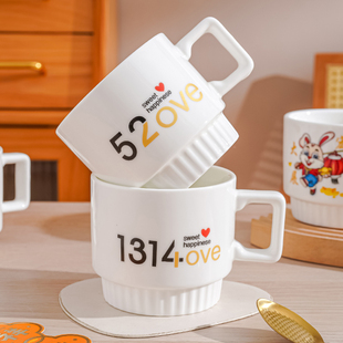 潮流情侣对杯子陶瓷马克杯高颜值喝水杯家用咖啡杯男女茶杯喝水杯