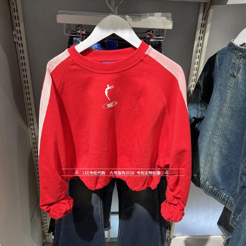Lee正品25春季女士联名红色圆领套头卫衣LWT010345201764-A07955