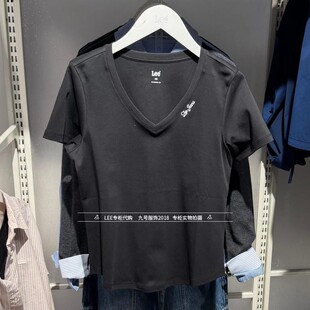 T恤LWT012588207754 女士V领字母绣标短袖 K11000 2026新款 Lee正品