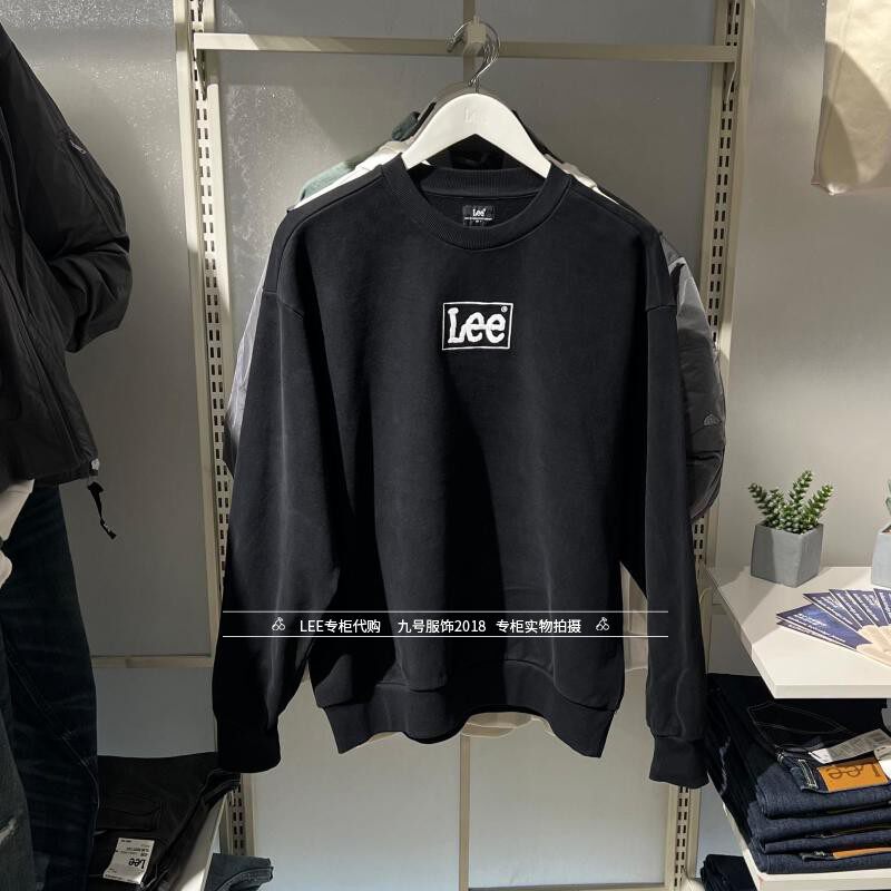 Lee正品24秋冬logo绣标黑色圆领套头卫衣 LMT007883204573-K11000