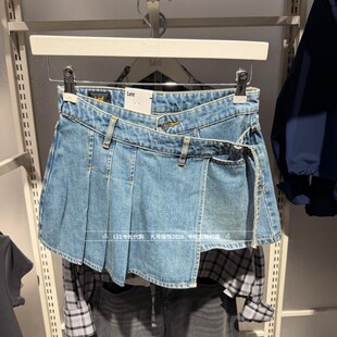 Lee正品 2026新款女士潮百褶中蓝牛仔短裤LWB011794101291-A09805