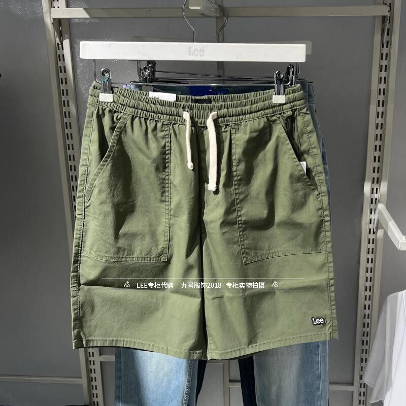 Lee正品 2025新款男士军绿色抽绳休闲短裤LMB100908100328-A05982