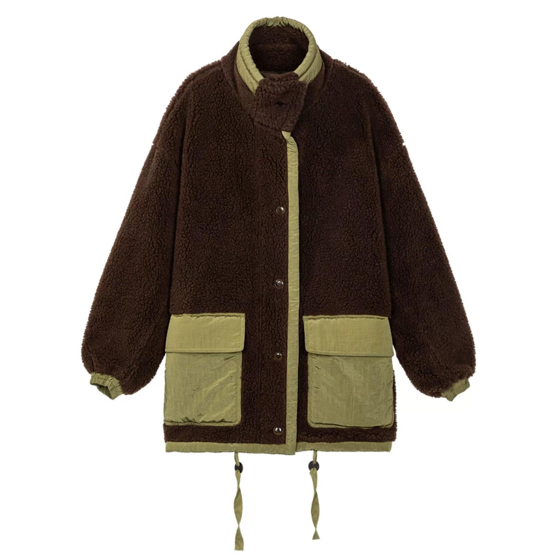 好系列冬新款宽松摇粒绒百搭立领加厚仿羊羔毛外套女JVRF720G