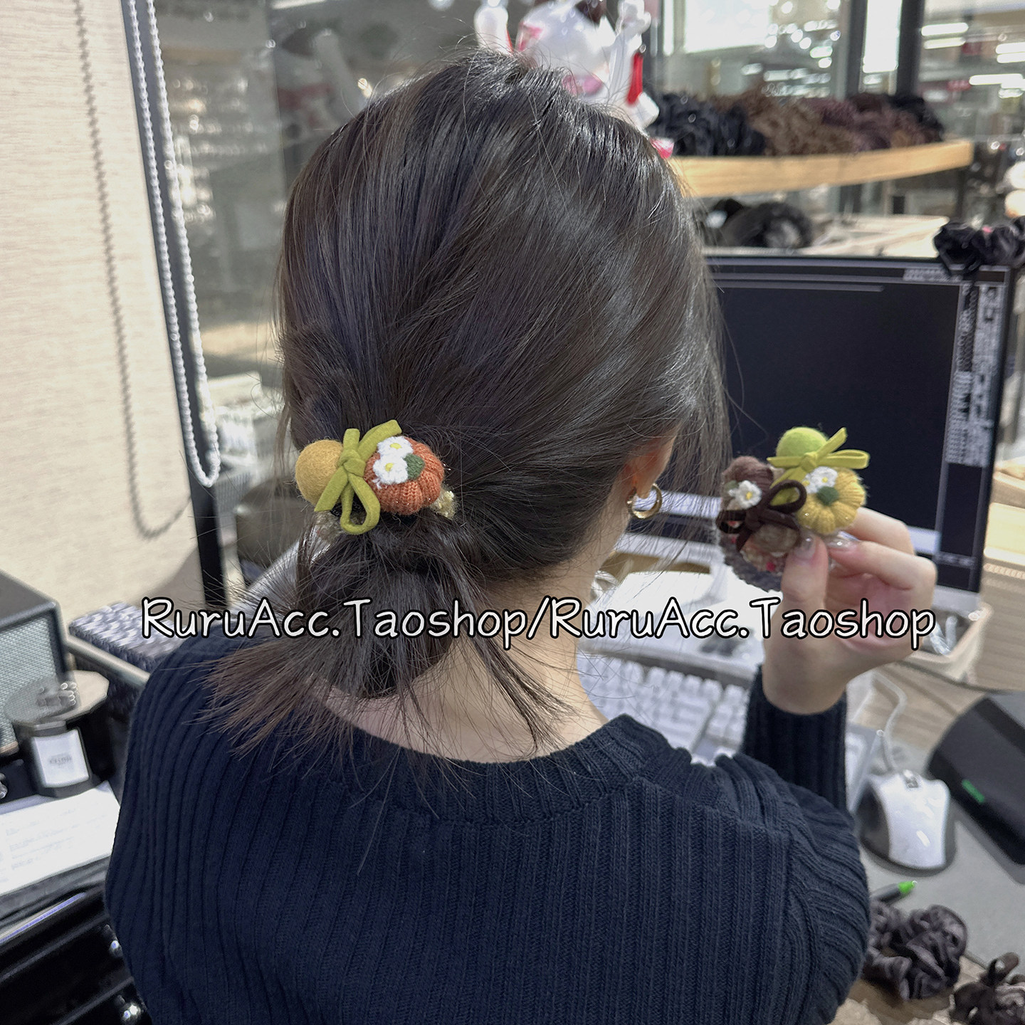 东大门同款彩色毛线球球南瓜大肠发圈可爱少女丸子头发绳马尾头绳