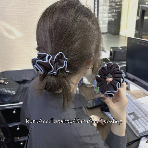 小众高级感咖蓝色花边大肠圈头绳