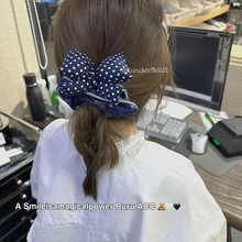 韩国高级碎花蓝色波点蝴蝶结大肠发圈发量多扎头绳少女丸子头发绳