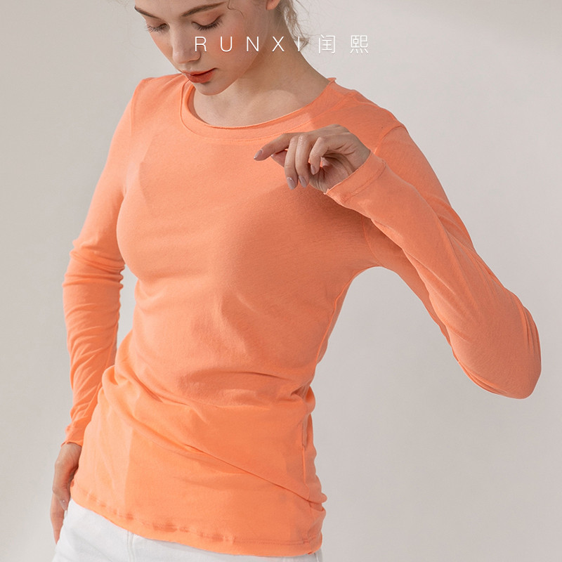 薄款长袖韩系后背钉纯棉女打底衫图片