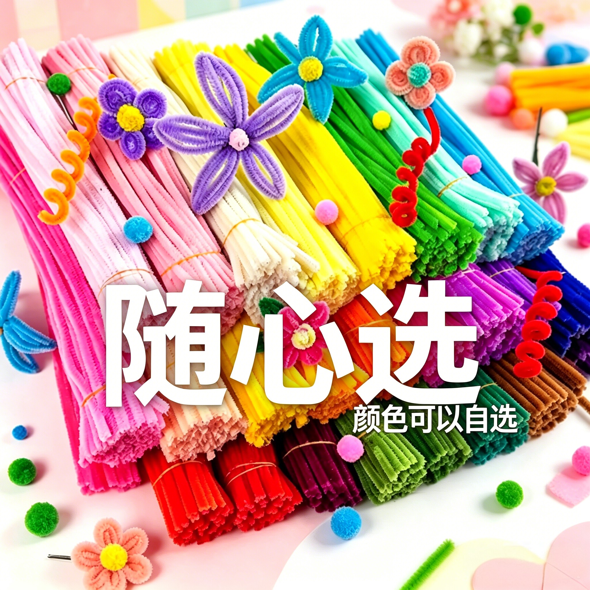 彩色毛根扭扭棒 幼儿园美术创意diy手工材料金葱毛条波浪毛绒条