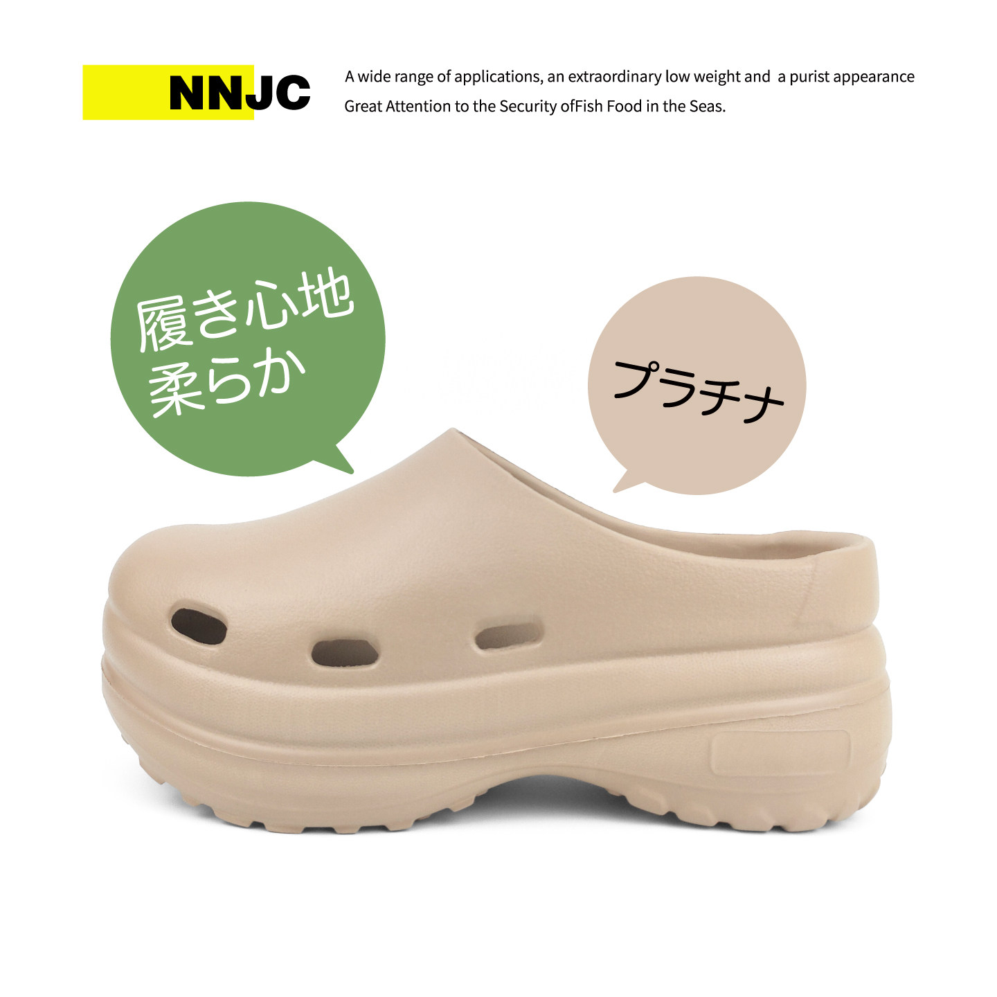 日系NNJC厚底防滑EVA+橡胶男女同款情侣包头外穿半拖洞洞鞋厨师鞋