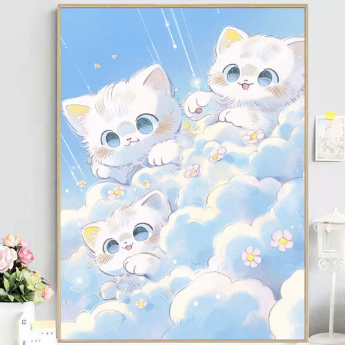 吾欢喜云朵小猫咪可带框满钻