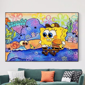带框卡通钻石画2024新款 海绵宝宝动漫儿童手工点贴钻5d十字绣卧室