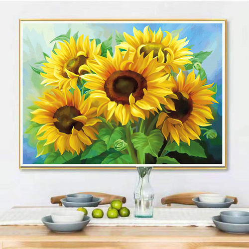 带框钻石画向日葵2024新款点贴粘钻十字绣简单手工diy客厅小幅ins