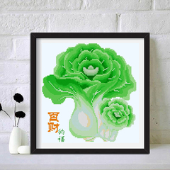 带框5D满钻圆珠子粘贴钻石画十字绣2025新款客厅餐厅白菜百财纳福