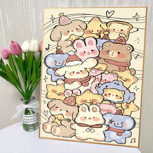 吾欢喜一堆小可爱带框满钻钻石画