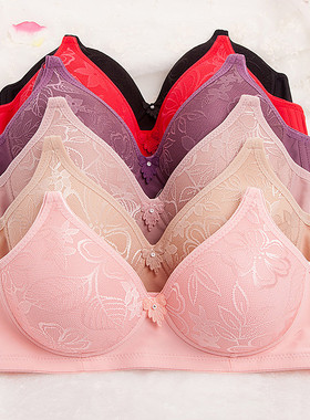 中年妇女舒适中老年薄款内衣90ab妈妈文胸聚拢夏季大码无钢圈胸罩